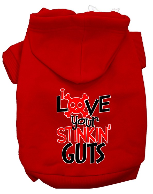 Love your Stinkin Guts Screen Print Dog Hoodie Red XS